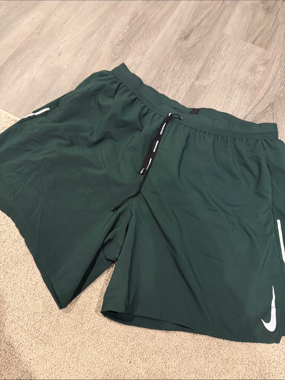 Nike Men's Forest Green Athletic Shorts with White Swoosh